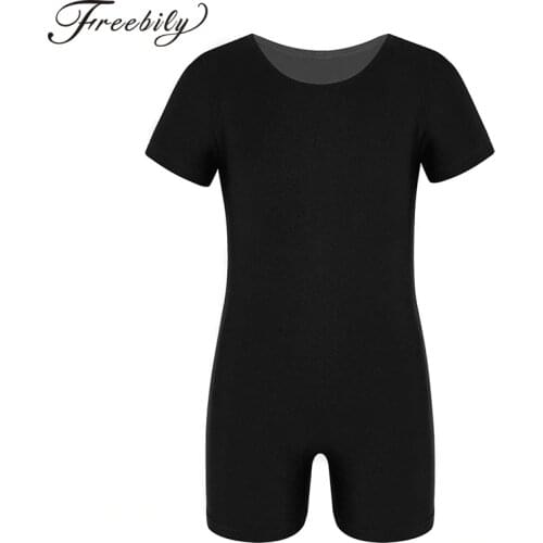 Kids Boys Girls Ballet Dance Gymnastics Leotards Bodysuit Short Sleeves Jumpsuit Unitard Gym Swimsuit Dancer Competition Costume