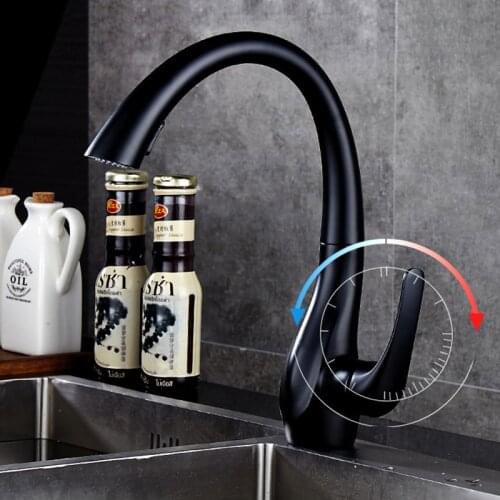 Kitchen Sink Faucets Black/White Finish Brass Kitchen Faucet Pull Out Spring Spout Mixer Tap Single Handle Hot Cold Swivel Taps