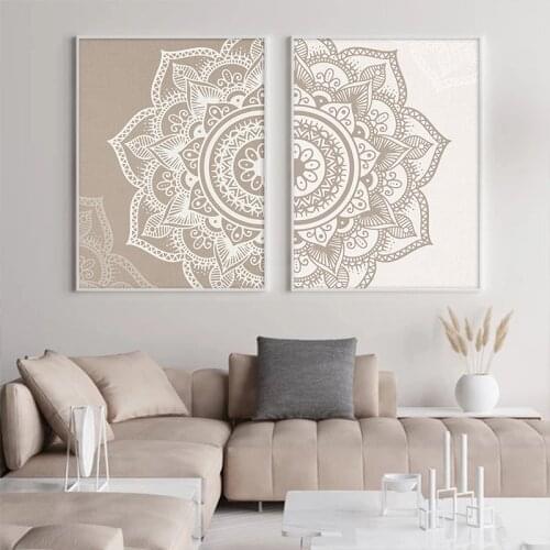 Mandala Floral Canvas Painting Poster Beige Colors Boho Wall Art Zen Yoga Print Picture For Living Room Home Interior Decoration