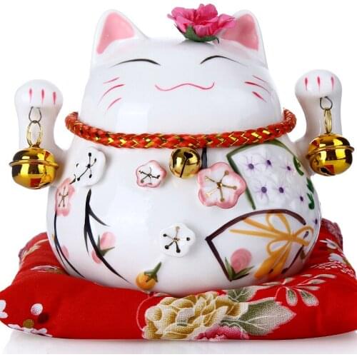 Cute Ceramic Lucky Cat Maneki Neko Home Decoration Ornaments Business Gift Good Luck To You Store Money Box Feng Shui Decorating