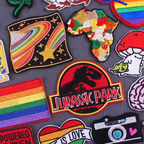 Jurassic Park Patch Cartoon Space Iron On Patches For Clothing Gay Patches On Clothes DIY Embroidered Patches Applique Badges