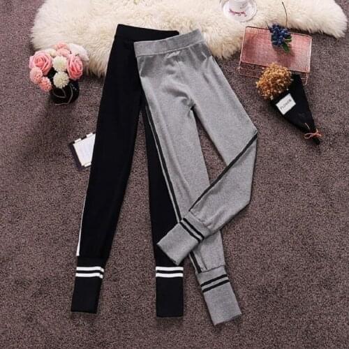 LZMONE 2021 Spring And Autumn New Hong Kong Style High Waist Stitching Striped Cotton Bottoms Slim Slim Womens Capris