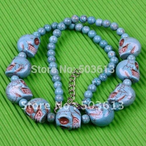 Fashion Howlite stone Carved Skull Beads Necklaces 18'L one piececn1018