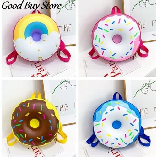 Donuts Shape Book Bag Children Kids School Bags Cartoon Backpacks PU Leather Lovely Bagpack Kindergarten Satchel Round Backpack