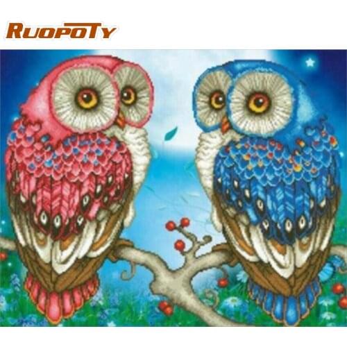 RUOPOTY 5D Diamond Embroidery Full Square Owl Home Decoration Round Diamond Art Painting Animal Mosaic Handmade