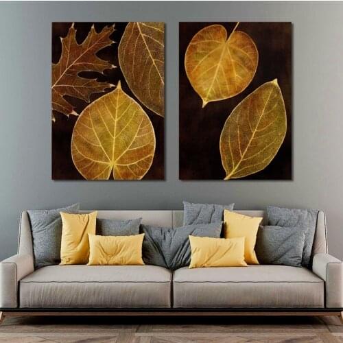 Nordic Golden Flowers Leaf Canvas Painting Poster Print HD Decor Wall Art Pictures For Living Room Bedroom Aisle Unique Plants