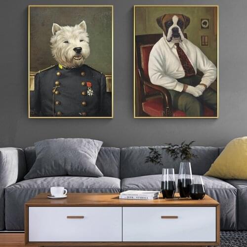 Dog in Military Uniform Oil Paintings Print on Canvas Art Posters And Prints Lovely Dogs Wall Art Pictures Home Wall Decoration