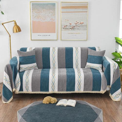 Striped shape Chenille stylish sofa towels or rugs are durable and machine washable, used to decorate living rooms and bedrooms