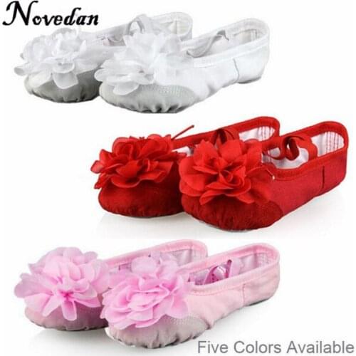 Women Girls Soft Sole Dancing Shoes Flat Slippers Children Kids Canvas Ballet Dance Practice Shoes With Flowers