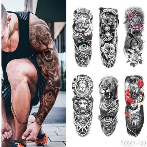 1pc Waterproof Temporary Tattoo Sticker Full Arm Totem Geometric Large Size Sleeve Tatoo Fake Tatto Flash Tattoos for Men Women