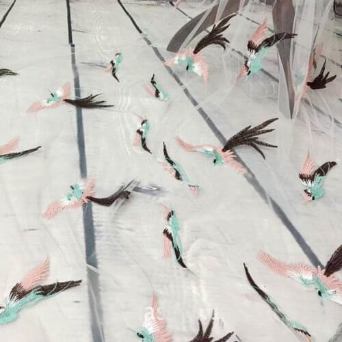 2Yards High Quality Tulle Lace Fabric Dress Mesh Gauze Birds Embroidered Fabrics Clothes Accessories White Black