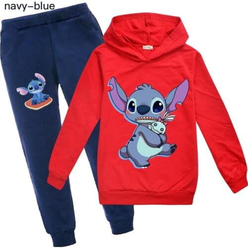 STITCH spring autumn childrens clothing boys and girls long-sleeved sweater+casual trousers kid casual sportswear suit