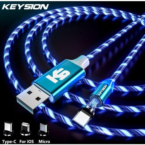 KEYSION Magnetic Cable Flowing Light LED Micro USB Cable for Samsung Type C Charging for Xiaomi for iPhone Magnet Charger Cord