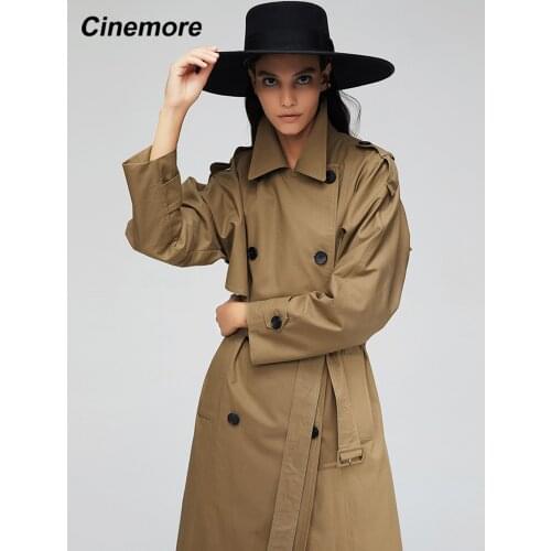 CINEMORE 2020 New arrival autumn trench coat women cotton washed long double-breasted trench loose clothing high quality 9013