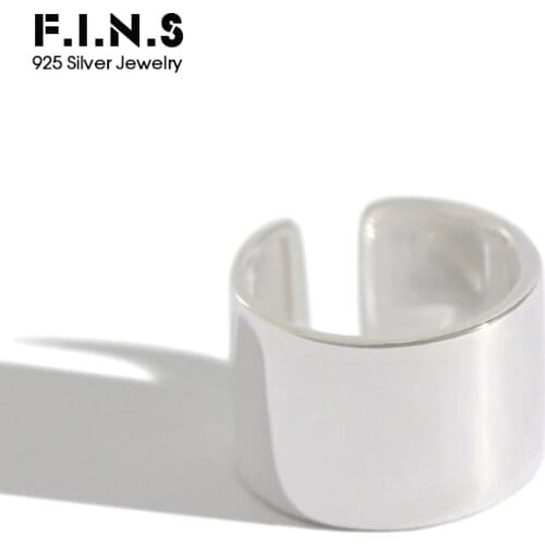 F.I.N.S S925 Sterling Silver Rings for Ladies Minimalism Glossy Open Ring Wide Simple Finger Ring Silver 925 Womens Decoration
