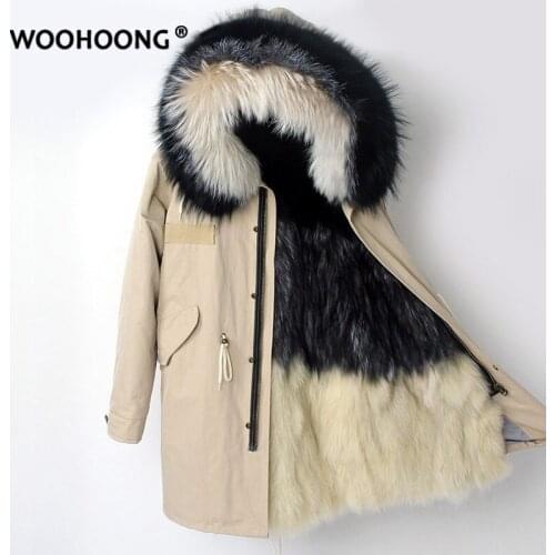 WOOHOONG Real Fur Coat Woman Natural Fox Pie Overcoming Coat Silver Fox Stitching Waterproof Jacket Removable To Keep Warm