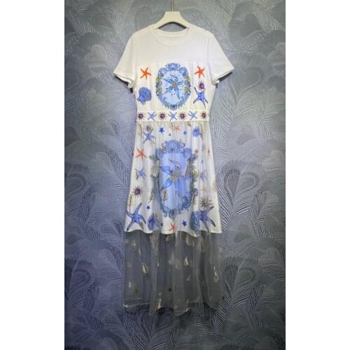 Spring Summer 2021 Runways Womens High quality beading short sleeves Dress C185