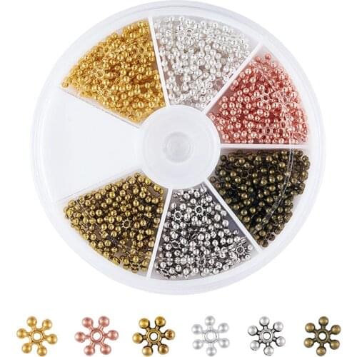 1 Box 8x2mm Zinc Alloy Beads Spacers Snowflake Mixed Color for Jewelry Making DIY Bracelet Necklace Hole: 1mm about 264pcs/box