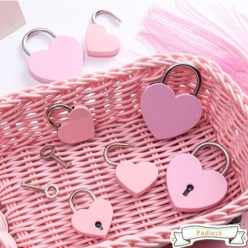 1PC Antique Style Heart Shape Padlock Vintage Lock Pink Romantic Lovely Diary Padlocks Key Lock with Key