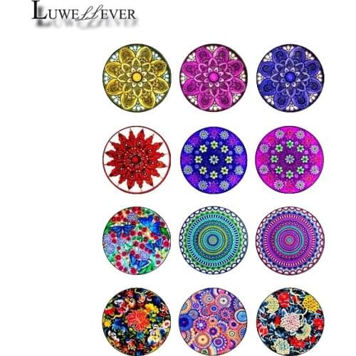 10mm 12mm 14mm 16mm 20mm 25mm 414 12pcs/lot Flower Mix Round Glass Cabochons Jewelry Findings 18mm Snap Button Charm Bracelet
