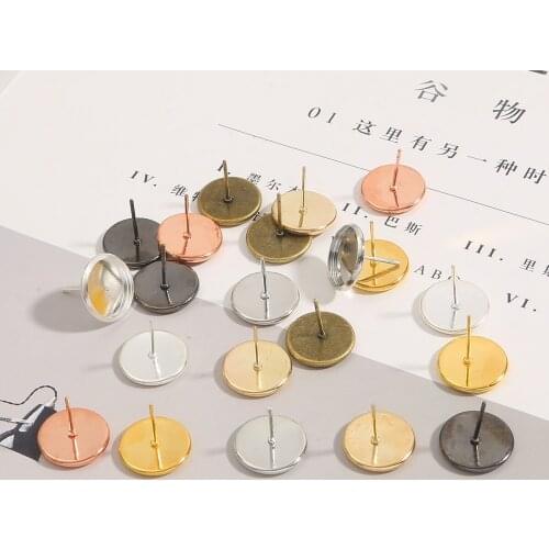 10pcs 13mm Stainless Iron Blank Earring Base Cabochon Cameo Base Flat Earring Setting Supplies DIY Jewelry Making Findings