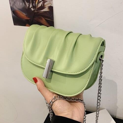 2021 Fashion Women Green Yellow White Chain Small Bags Female Pleated Soft Leather Shoulder Bag Korean Crossbody Messenger Bags