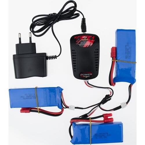 3Pcs/Lot 7.4V 2500mAh 2S Lipo Battery and EU Plug Balance Charger For Wltoys V262 X8W X8C X8 Quadcopter