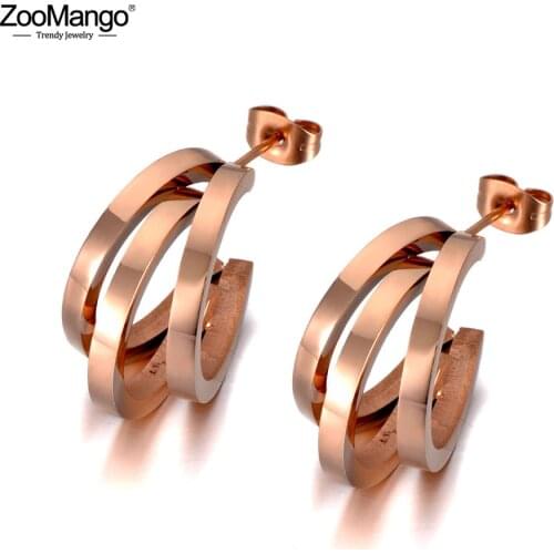 ZooMango Hyperbole Stainless Steel 3Pcs Semicircle Geometry Earrings Jewelry Fashion Bohemia Earrings For Women Girls ZE20035