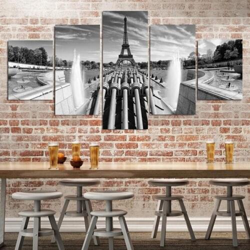 5 Piece Black and White Eiffel Tower HD Wall Picture Decorative Art Print Painting on Canvas for Living Room