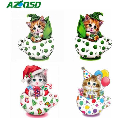 AZQSD 5d Diamond Painting Cat Picture Of Rhinestones Handmade Craft Diamond Embroidery Sale Animal Home Decoration
