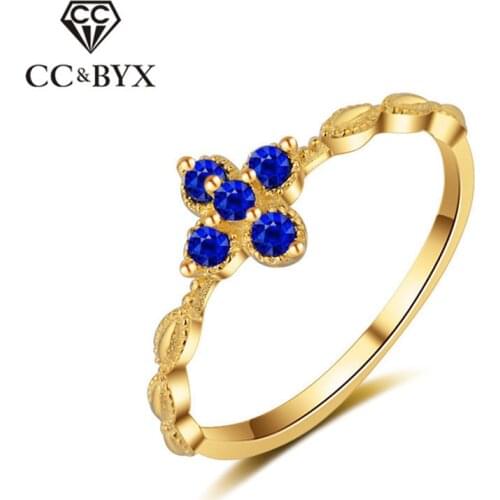 CC Trendy Jewelry Rings For Women Vintage Gold-Color Ball Clover Palace Retro Blue Stone Wedding Accessories CC818b
