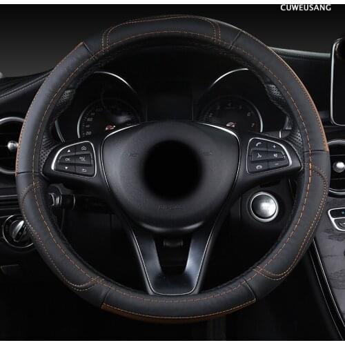 CUWEUSANG Leather Car Steering Wheel Cover For Jaguar XF XE F Pace XJ X-type Ruitar E Pace Emblem S-type