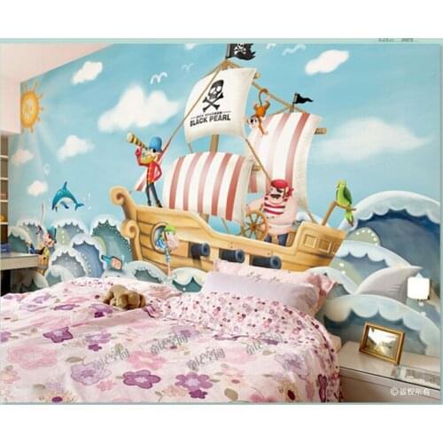 Childrens Room 3D Wallpaper Boy Room Bedroom Background Wallpaper Wall Cloth Jack Viking Sailing Cartoon Mural Girl