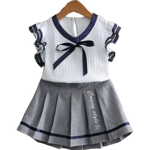 DFXD Children Sets For Girls 2017 New Toddler Kids Summer Clothes Set Baby Girls Petal Sleeve Shirt+Skirt 2pc Girls Outfits 2-8Y