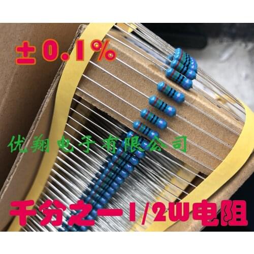 Good Quality 100PCS 1/2W 0.5W Thousandth DIP Metal Film Resistor 0.1% 10R 12R 15R 18R 20R 33R 36R 39R 42R 47R 50R 51R