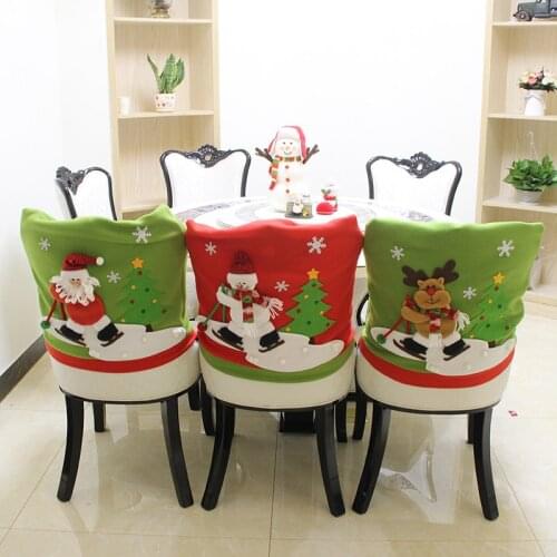Skidding Santa Claus Christmas Chair Cover Set Skiing Style Event Xmas Party Christmas Hat For Chair Dinner Chairs Corving Set