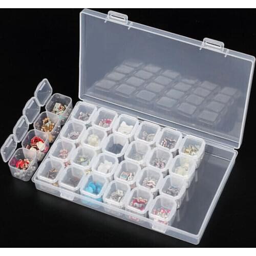 1 Set 28 Slots Empty Nail Storage Box Case For Rhinestones Alloy Parts Organizer Case Storage Beads Jewelry Boxes