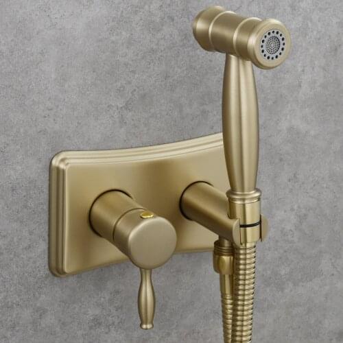 Brushed Gold Hot & Cold Mixer Bathroom Toilet Bidet Faucet Women Flusher Sprayer Kit. Wall Mounted Black & Brushed