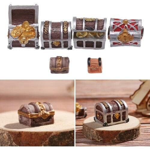1PC Miniature Cashbox Creative Doll House Ornament Fairy Garden Micro Landscape Pirate Adventure Game Treasure Chest Figurine