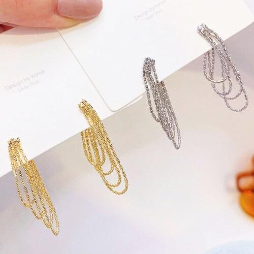 JUWANG Multilayer Metal Tassels Chain Earrings Exquisite 14K Real Gold Plating Lady Earrings Charm Personalized Fine Pendant