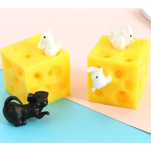 Mice In Cheese Sloth Hide And Seek Squishy Figures And Cheese Block Stress Relief Pinch Music Decompression Mouse Cheese Toy
