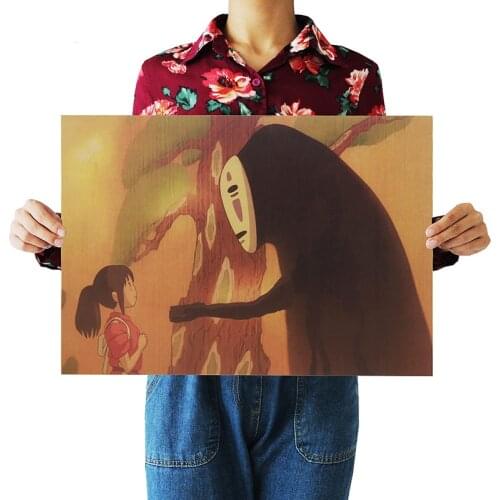 Anime Movie Spirited Away Famous Hayao Miyazaki Kraft Paper Cafe Bar Retro Poster Decorative Painting Art Wall Stickers