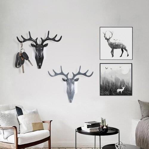 Deer Horn Wall Mounted Hanging Hook Self Adhesive DIY Hanger Rack Elk Head Design Bag Keys Sticky Holder