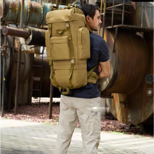 Camping Hiking Fishing Outdoor Camouflage Large Bags 65L WAR GROUND Military Nylon Backpack Mens Travel Bags