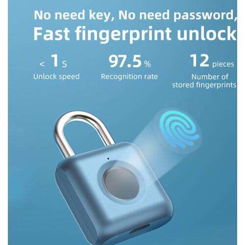New Smart Biometric Thumbprint Door Padlocks Rechargeable Door Lock Fingerprint Smart Padlock USB Keyless Quick Unlock