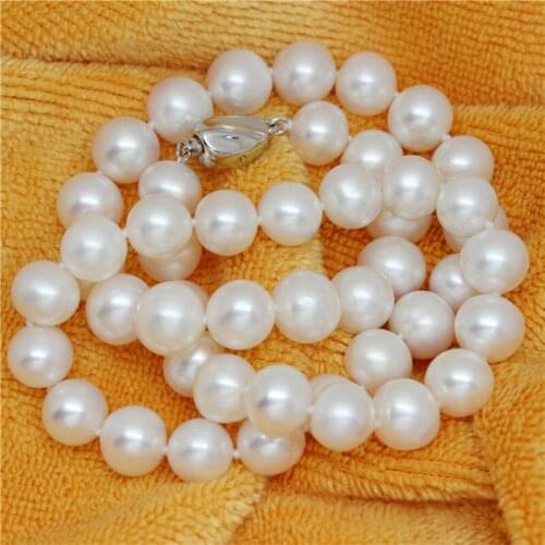 Natural freshwater pearl necklace Girls Wedding-Jewelry buckle 9-10MM nearly perfect circle Genuine Statement Jewelry Accessorie