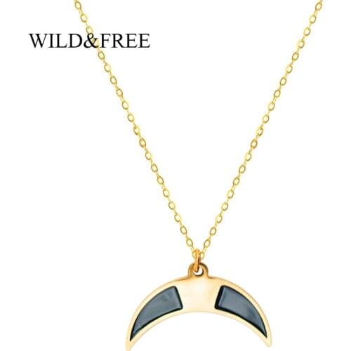 Wild&Free Vintage Black Enamel Stainless Steel Necklaces Crescent Moon Pendant Necklace Fashion Jewelry For Women Christmas Gift