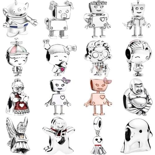 Robot Dog Boy Girl s925 Sterling Silver Pendant European Charms Bead Fit Original Chamrs Bracelet Chain Women Jewelry Making
