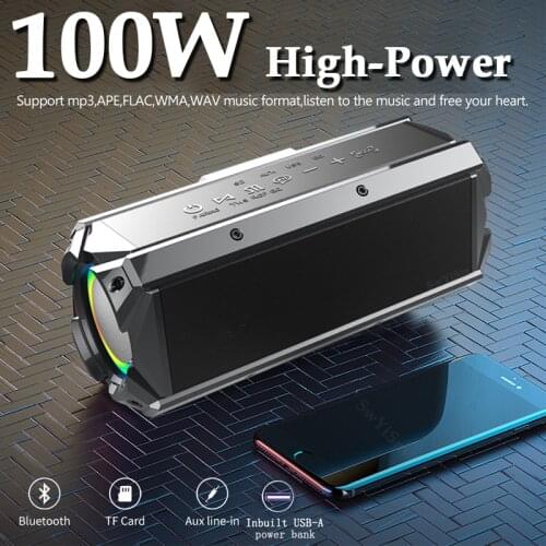 100W High-Power Portable Bluetooth Speaker IPX5 Outdoor Wireless Column Home Theater Subwoofer TWS Music Center with Power Bank