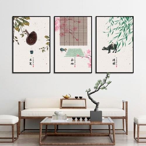 Chinas 24 Solar Terms Poster Beginning Of Summer Pure Brightness Grain Rain Canvas Painting For Living Room Home Painting Decor
